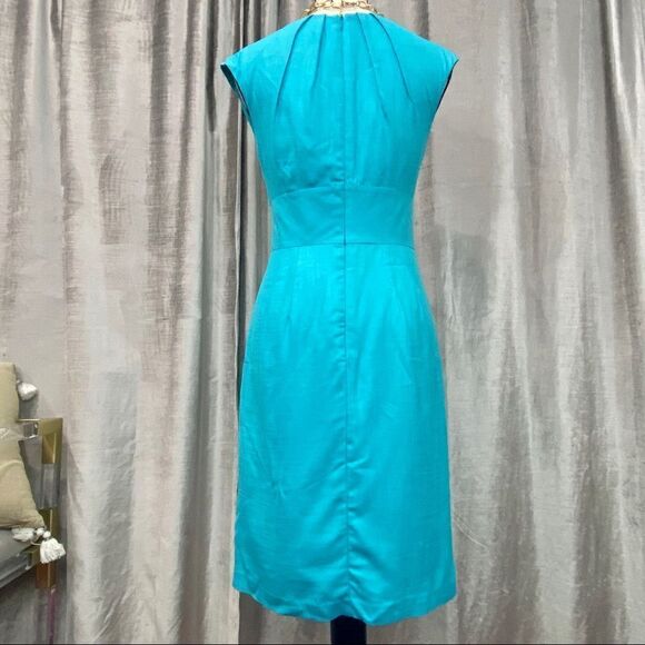 🌟 TRINA TURK Turquoise Pleated Sheath Dress - Picture 2 of 8